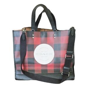 Coach Red and Black Plaid Tote